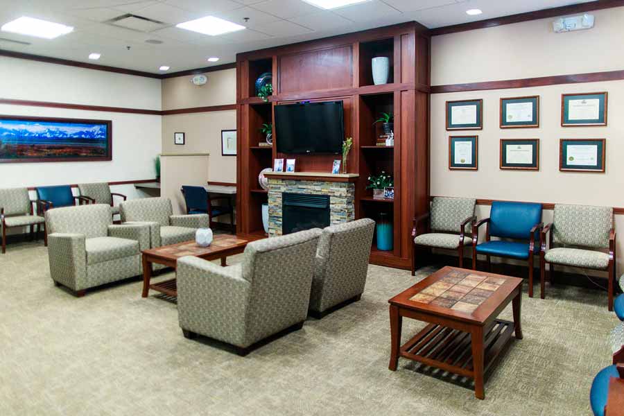 Lobby area with chairs at Wheaton Oral Surgery in Naperville, IL