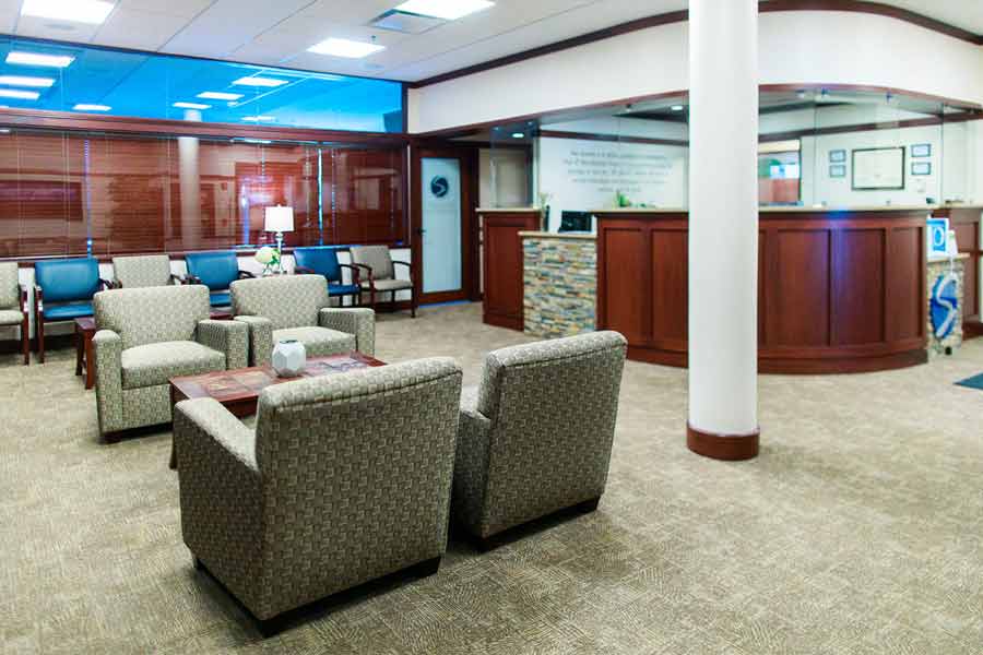 Waiting area with chairs at Wheaton Oral Surgery in Naperville, IL