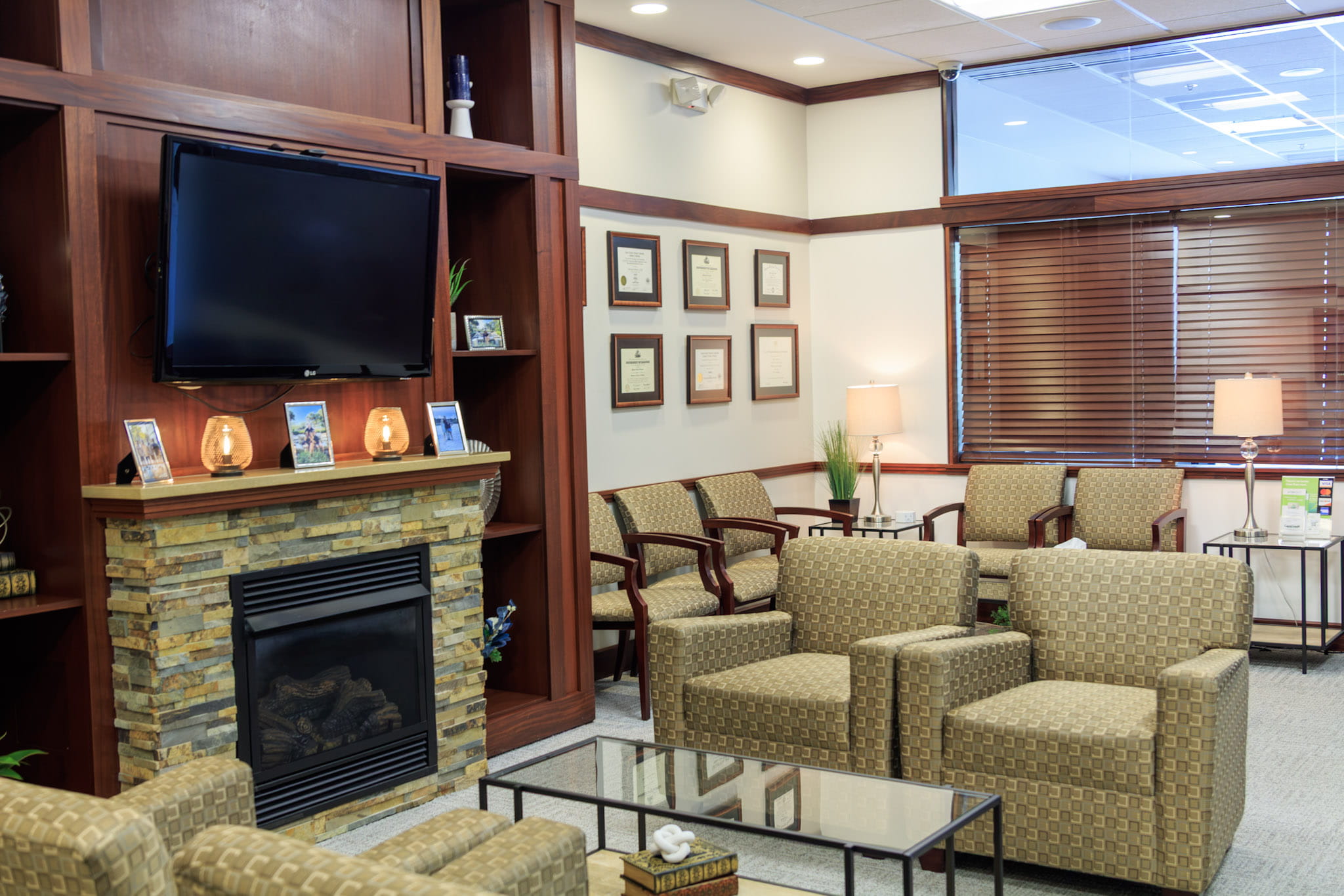 Framed diplomas on wall at Wheaton Oral Surgery in Naperville, IL